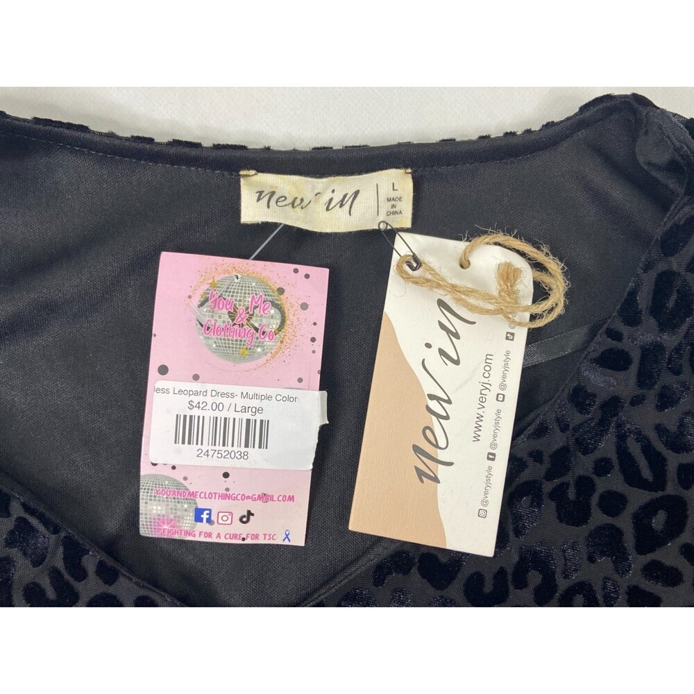 New In Collection Women Large Mini Dress Black Leopard Pattern Flow Skirt NWT - Picture 5 of 8